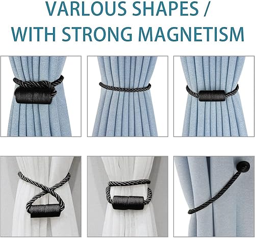 Miniatura 9 de Paquete de 2 alzapaños magnéticos fuertes para cortinas para exteriores, alzapaños decorativos modernos, hechos a mano, sujetadores decorativos para