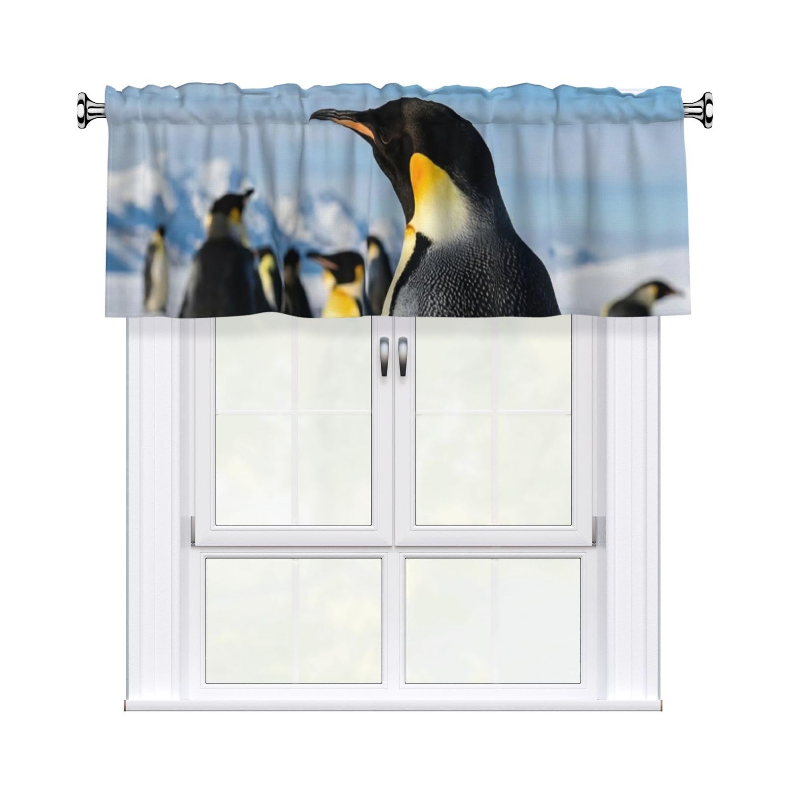 HJKJKKJ Window Valance 137x 46 CM Kitchen Curtains Penguins Valances for Windows Vintage Short Window Curtains Farmhouse Rod Pocket Decorative Curtain Valance for Bedroom Bathroom