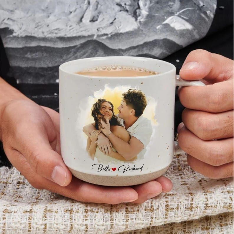 Taza personalizada de cerámica con foto acuarela pareja miniatura 3