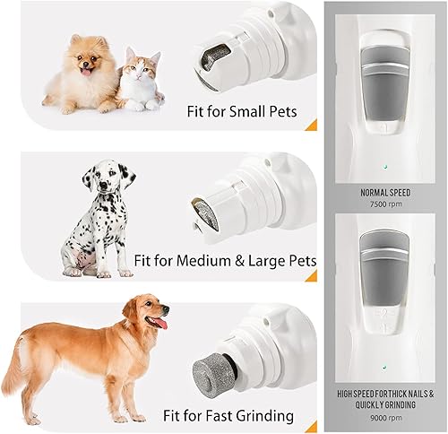 Miniatura 5 de Molinillo de uñas para mascotas con luz LED y 2 cabezales de molienda, 2 velocidades, de bajo ruido y más potente, lima para recortar uñas para