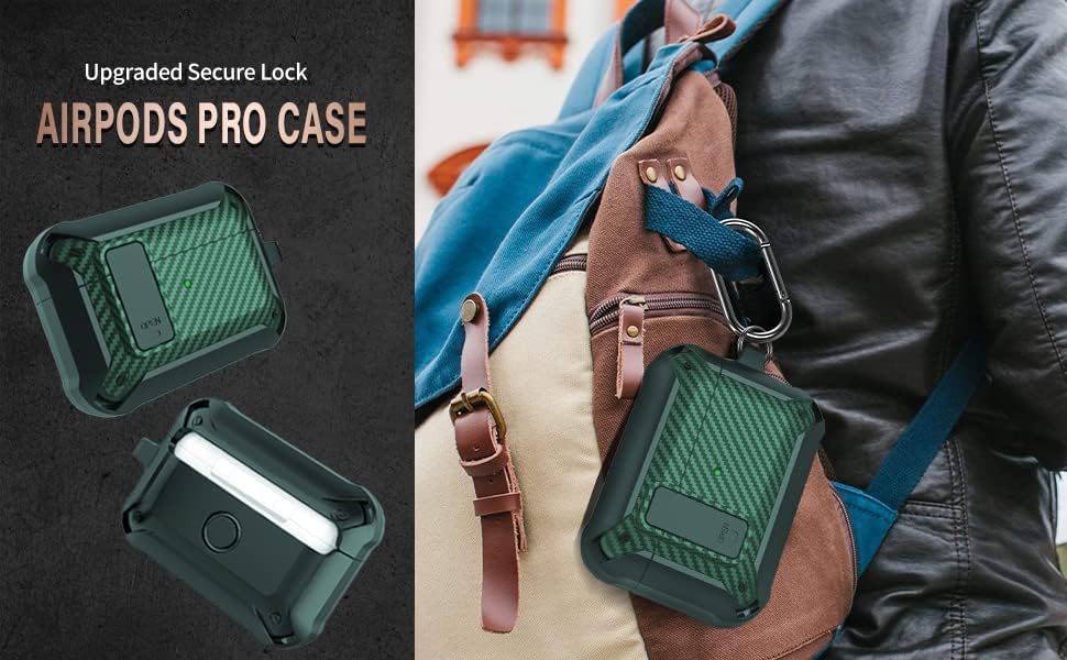AirPods Pro 2/1 Case Lock with Cleaner Kit & Replacement Ear Tips (S/M/L), Rugged Protective Cover for iPod Pro (2023/2022/2019) with Keychain, Army Green - Image 4