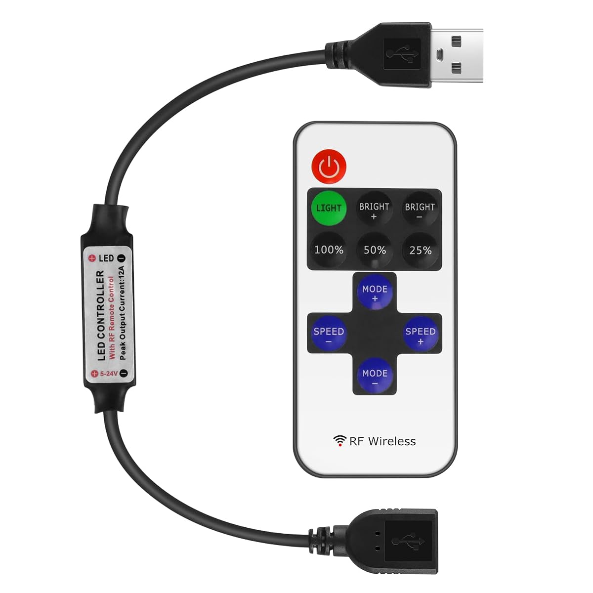 LEDLightsWorld RF Mini Wireless Remote Controller for USB LED Strips, Model