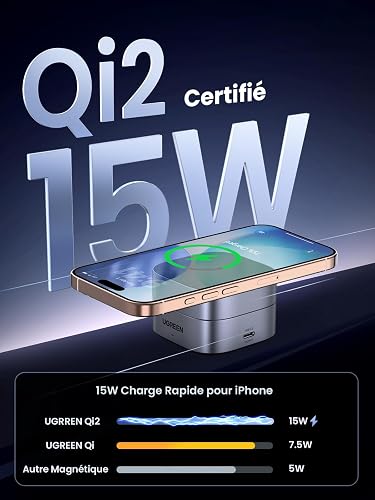 UGREEN MagFlow 2 in 1 Caricatore Wireless iPhone Qi2 15W Certificato - 2