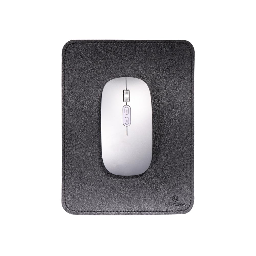 Small Faux Leather Mouse Pad with Suede Base - Desk Mat Mouse Pad with Stitched Edges- Non Slip - 6 x 8 - Waterproff Mouse Protector Pad for Home, Laptop, Office, Travel… (Black, 6 x 8)