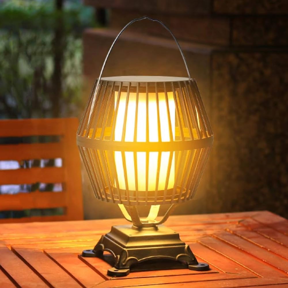 HCIPJQY Solar Floor Lamps, Outdoor Yard Solar Lanterns with Handle Solar Powered Pillar Light with Waterproof Landscape Lighting Modern Post Light for Patio Driveway Pathway Garden
