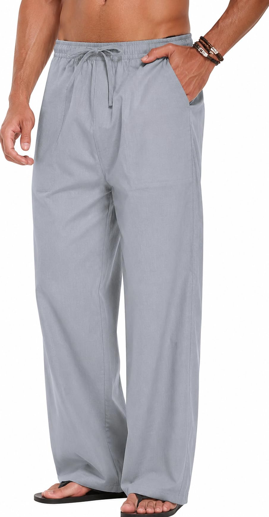 cb-colebrook Men's Linen Casual Trouser, Solid, Elastic Drawstring Waist, Classic Fit, Breathable, Mid Rise-picture-29