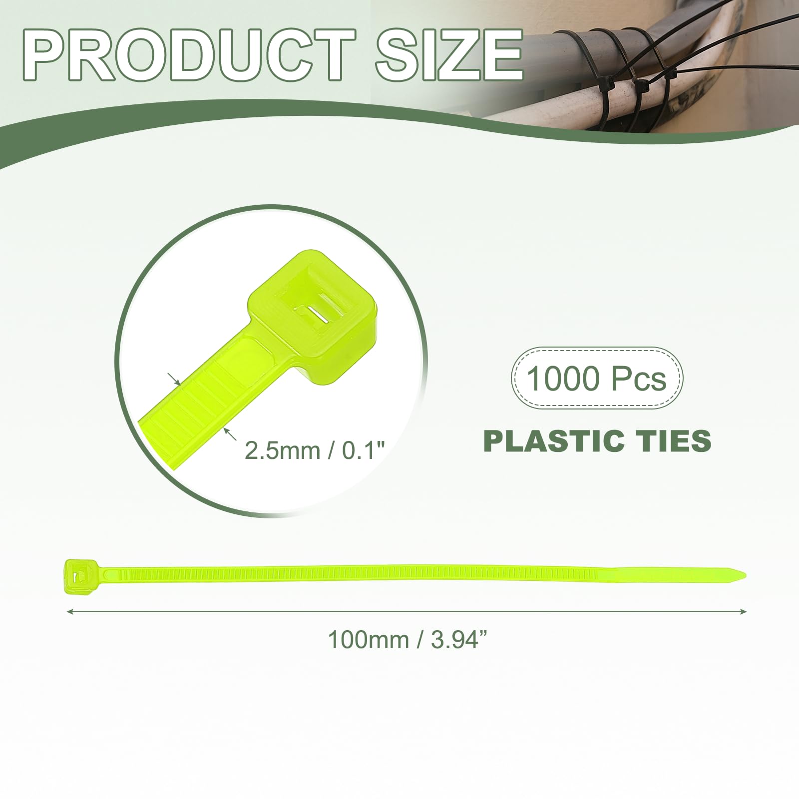 YELARXI Zip Ties Plastic Cable Ties, Self-Locking Wire Zip Tie 4 Inch Fit for Home Garden Office Workshop Travel, (1000 Pack - Image 2