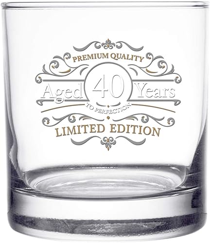Miniatura 2 de Vaso de whisky escocés de edición vintage (40 aniversario) de 11 onzas, vasos de whisky vintage de feliz cumpleaños para niños de 40 años, vidrio