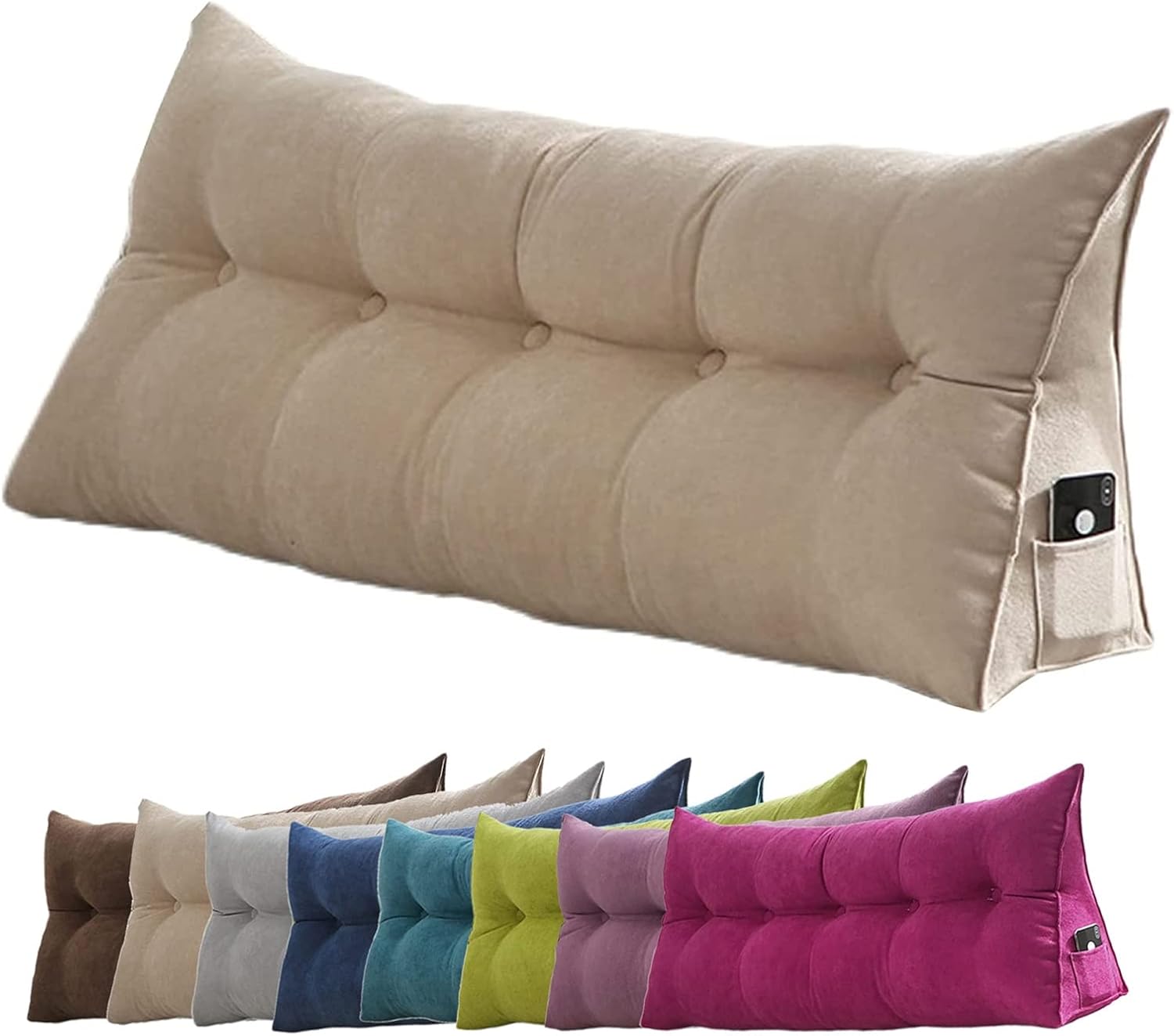 Backrest Cushion Triangular Headboard Pillow, Large Double Reading Pillow for Daybed Bed, Wedge Lumbar Cushion Bolster Pillow with Removable Cover (Color : Beige, Size : 80cm)