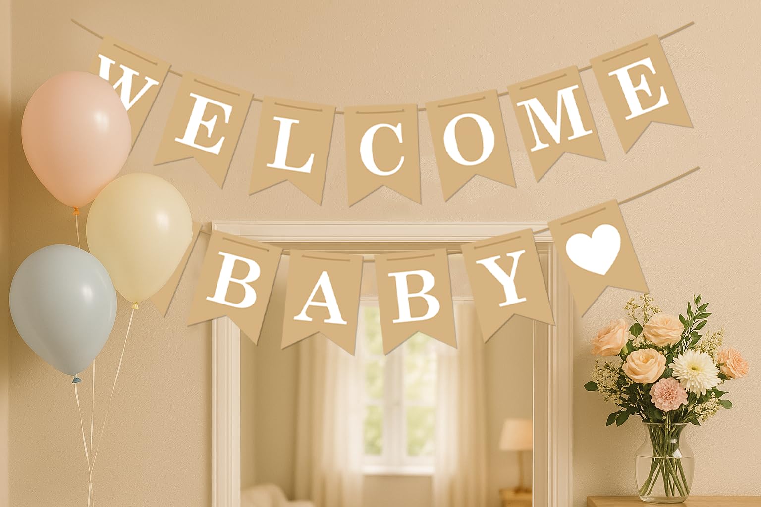 Welcome Baby Banner – Rustic Baby Shower Decorations, Gender Neutral Baby Shower Decor, Pre-Strung Shower Sign, Baby Boy Banner for Party Wall Backdrop