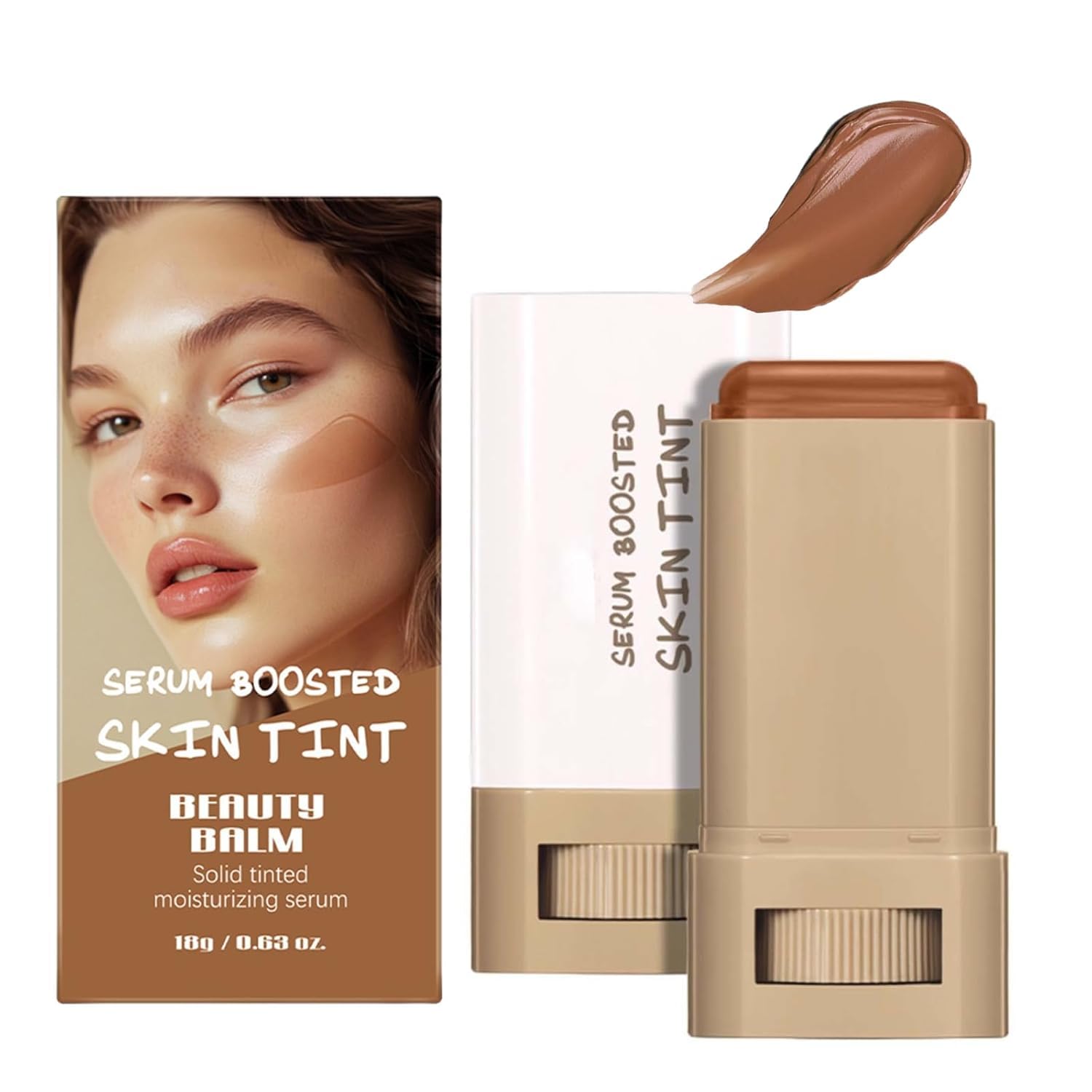 Serum-Boosted Beauty Balm Foundation Stick Hydrating Skin Tint with Hyaluronic Acid Vitamin E Full Coverage Natural Finish Makeup
