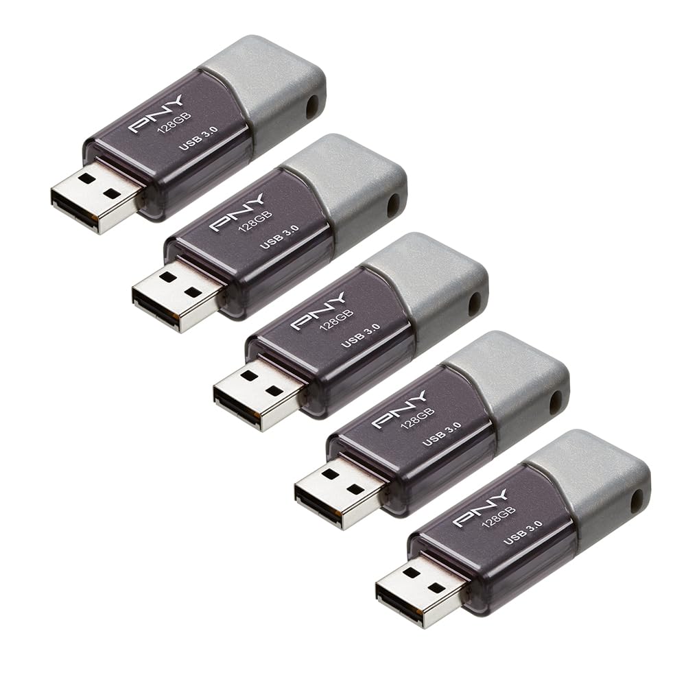 PNY 128GB Turbo Attach 3 USB 3 0 Flash Drive 5-Pack Grey P-FD128X5TBOP-MP 100MB s Light-Weight Durable -