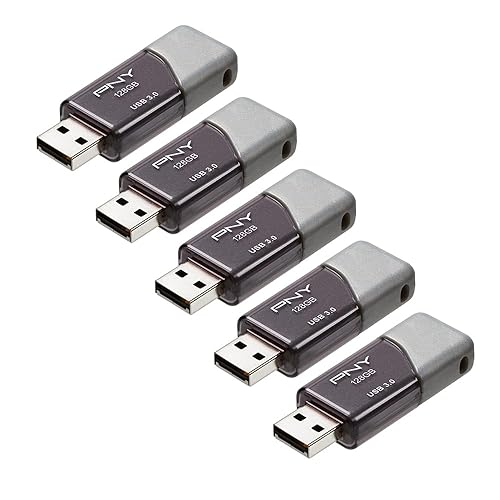 PNY 128GB Turbo Attaché 3 USB 3.0 Flash Drive 5-Pack – Grey, P-FD128X5TBOP-MP, 100MB/s, Light-Weight Durable - Data Storage and Transfer - 128GB 5-Pack