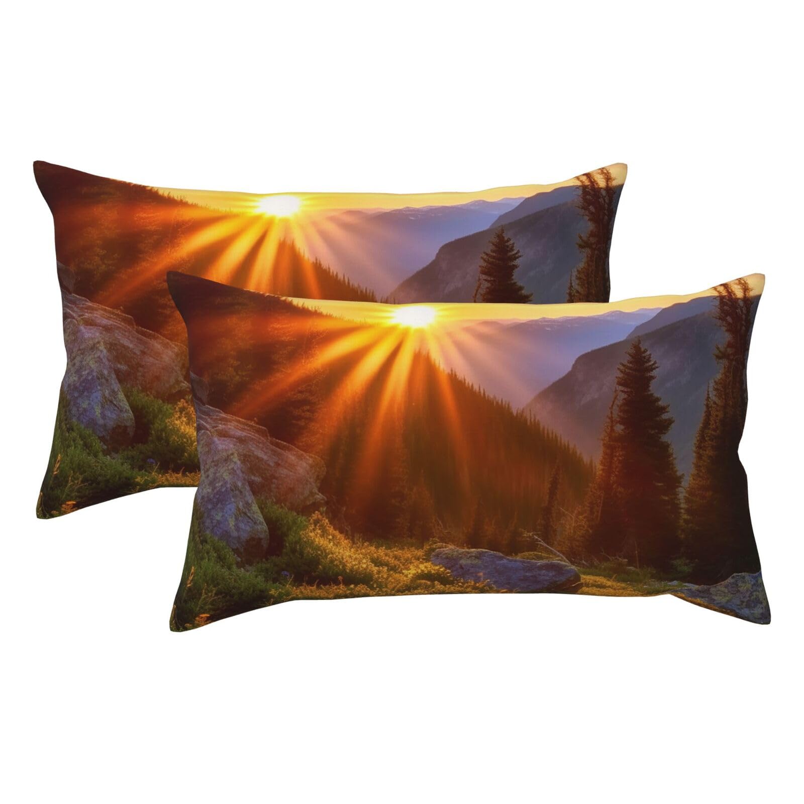 2 Pack King Size Pillow Cases for Hair and Skin Soft Breathable Pillow Case Covers with Hidden Zipper Rocky Mountain Sunset Sunshine Pillowcase 20x36 Inches Pillow Covers for Sleeping Gift