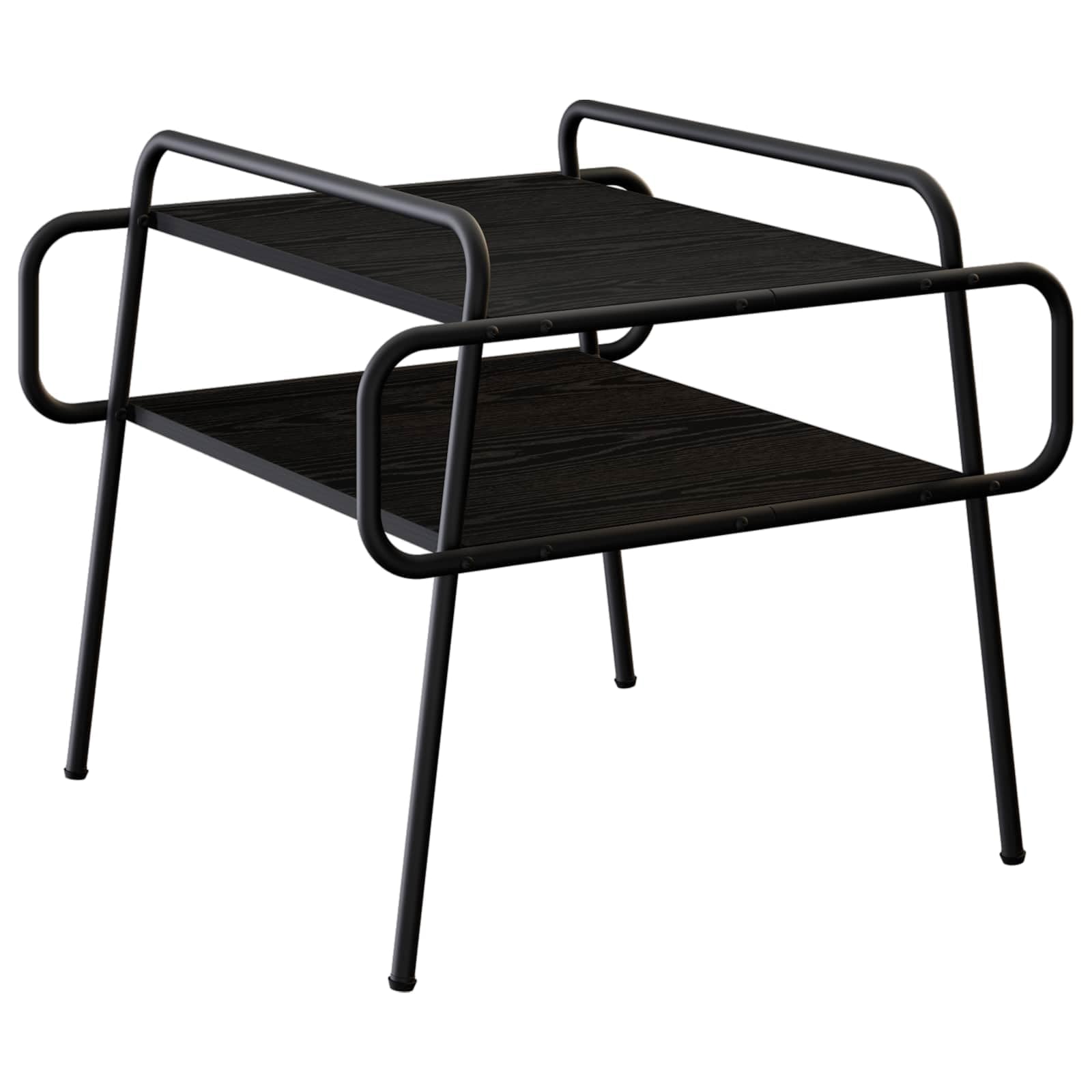 Tavolino da salotto in rovere nero, 50 x 50 x 51 cm | Tavolino da soggiorno compatto con 2 ripiani aperti e maniglie laterali per spostare in modo mobile nella stanza.