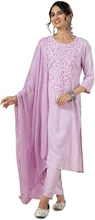 Kaari Women’s Embroidered Kurta set- Yolk Embroidery | Round Neck| Kurta Set with Dupatta | ¾ Sleeve | Kurta sets for Women Price In India