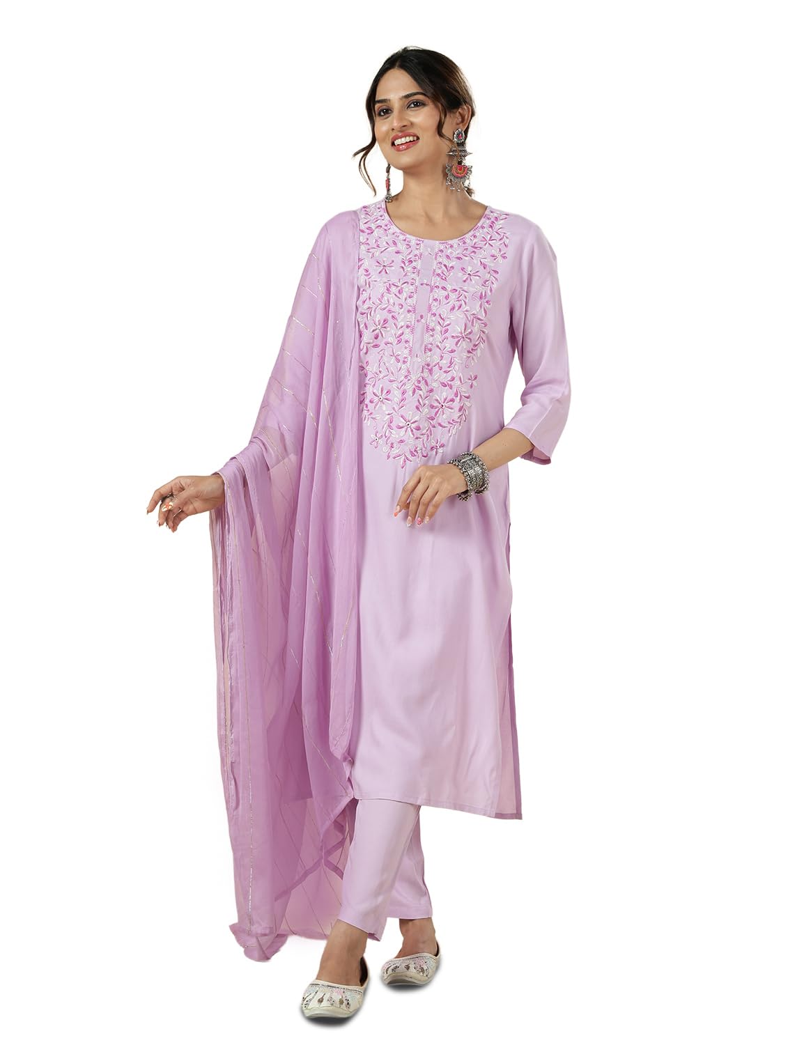 Kaari Women’s Embroidered Kurta set- Yolk Embroidery | Round Neck| Kurta Set with Dupatta | ¾ Sleeve | Kurta sets for Women - Review, Price and Buying Guide