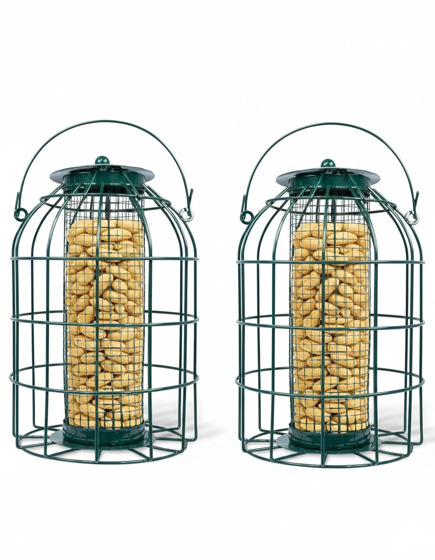 Squirrel-Proof Caged Nut Wild Bird Feeder – Deters Squirrels, Pigeons, and Doves – Ideal for Small Birds – Heavy-Duty Outdoor Garden Feeder (1)