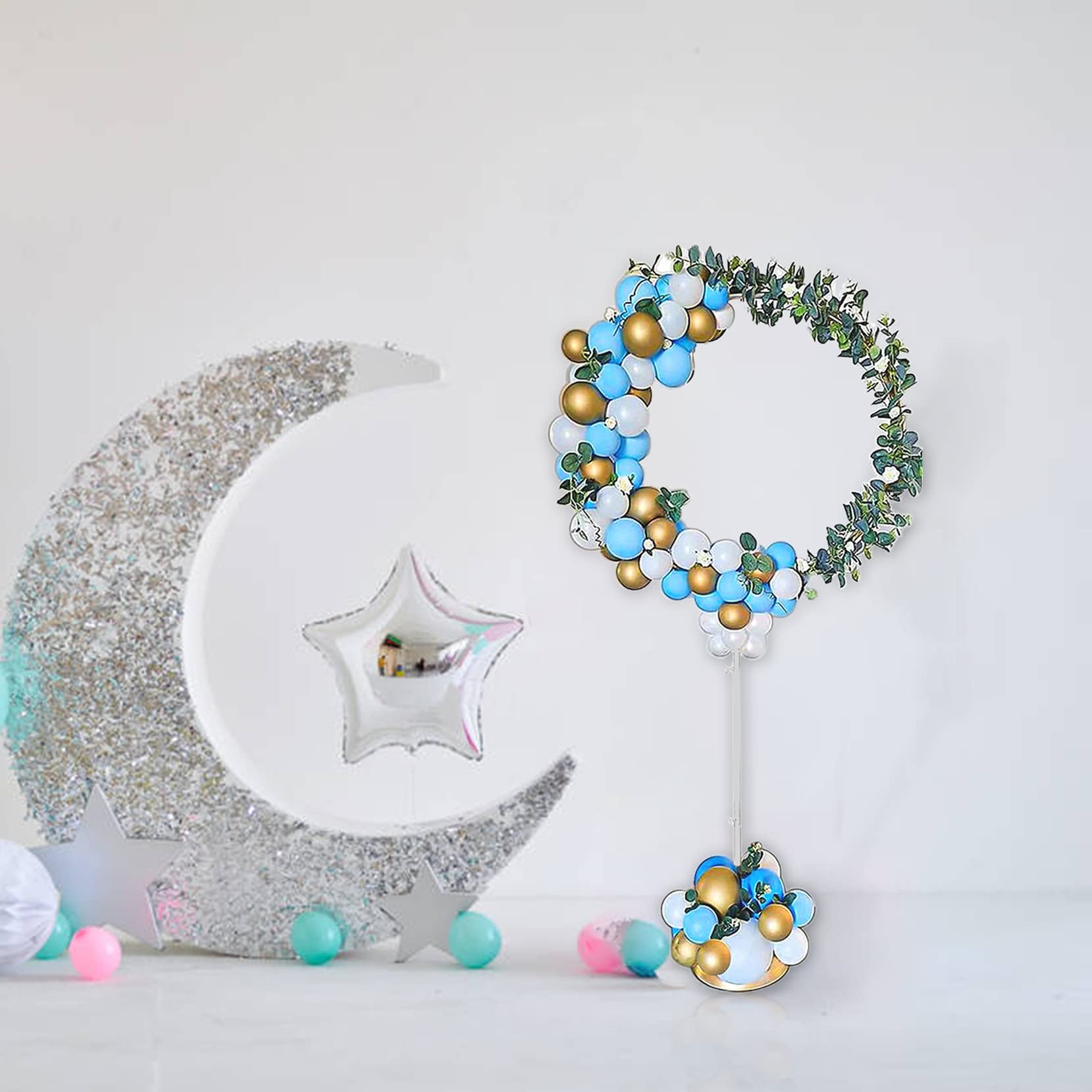 DIY Ballon Stand Kit Stehender Bogen Metallrahmen Kit Ballonhalter Runde Ring Ballon Sticks Für Babyparty Geburtstag Hochzeit,Weiß