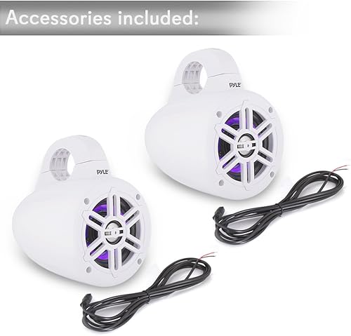 Miniatura 7 de Pyle Altavoces de torre de wakeboard marinos impermeables  Juego de altavoces de subwoofer dual de 4 pulgadas con luces LED y Bluetooth para