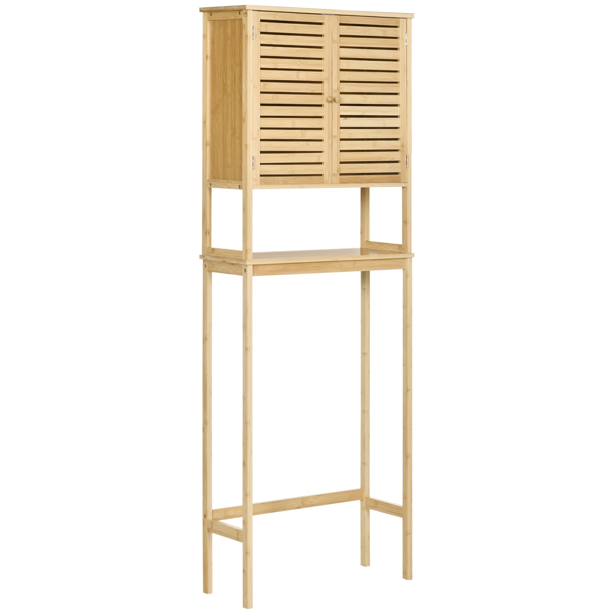kleankin Mueble de Bambú sobre Inodoro Armario Alto para Lavadora con 2 Puertas 1 Balda Interior y 1 Estante de Almacenaje para Baño 60x23x173 cm Natural