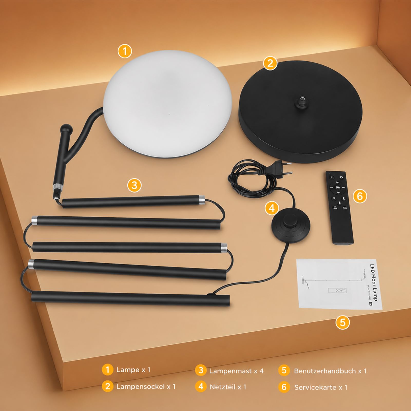 LED Stehlampe Wohnzimmer, 32W Deckenfluter LED mit Fernbedienung, 2700K-6500K Stufenloses Dimmen, Moderne Leselampe Stehleuchte für Wohnzimmer Schlafzimmer Büro, Schwarz, Energieeffiziente