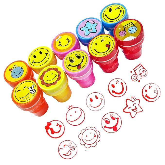 10 Pcs Fun Stamps for Kids -Plastic Stamper Toys Art and Craft School Supplies Toys for Kids/Boys/Girls - Multi Color