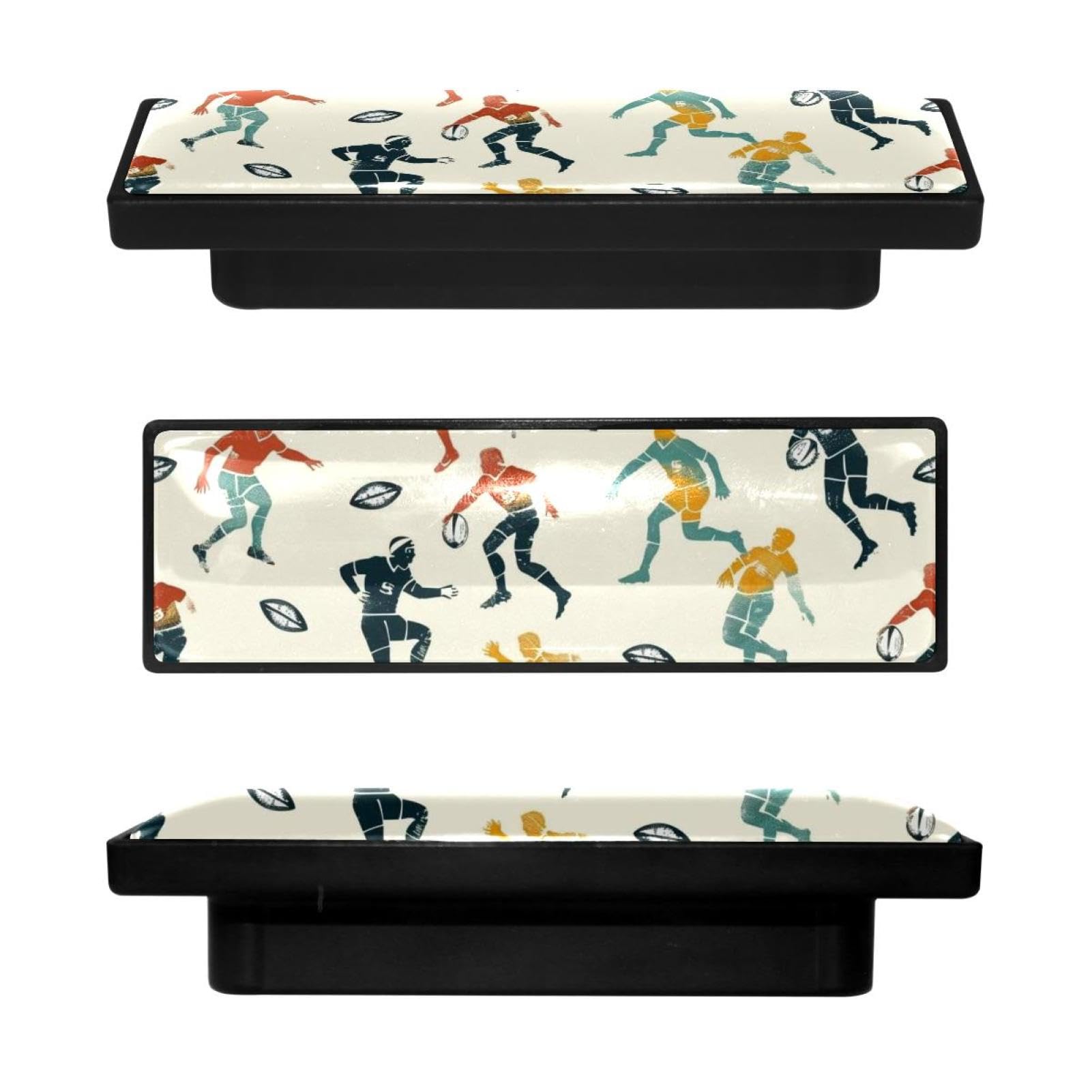 Boutons de placard de cuisine rectangulaires motif rugby x4 pour tiroir et commode