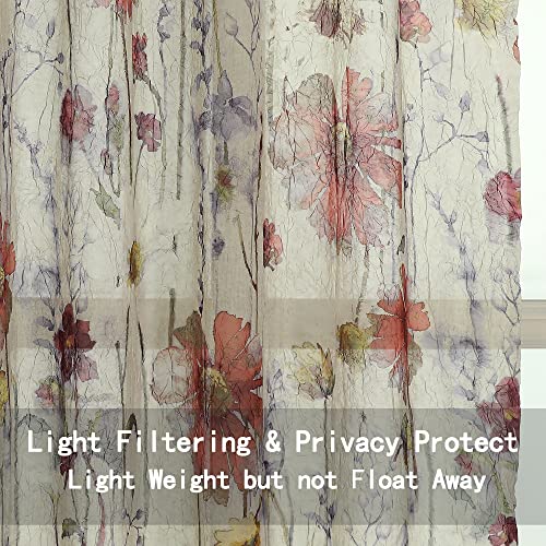 Image of OWENIE Crushed Sheer Curtains 63 Inches Length 2 Panels Set, Sheer Floral Curtians with Printed Design, Printing Drapes on Sheers for Living Room, Rod Pocket Light Filtering Window Sheers 42 inch W x 63 inchL