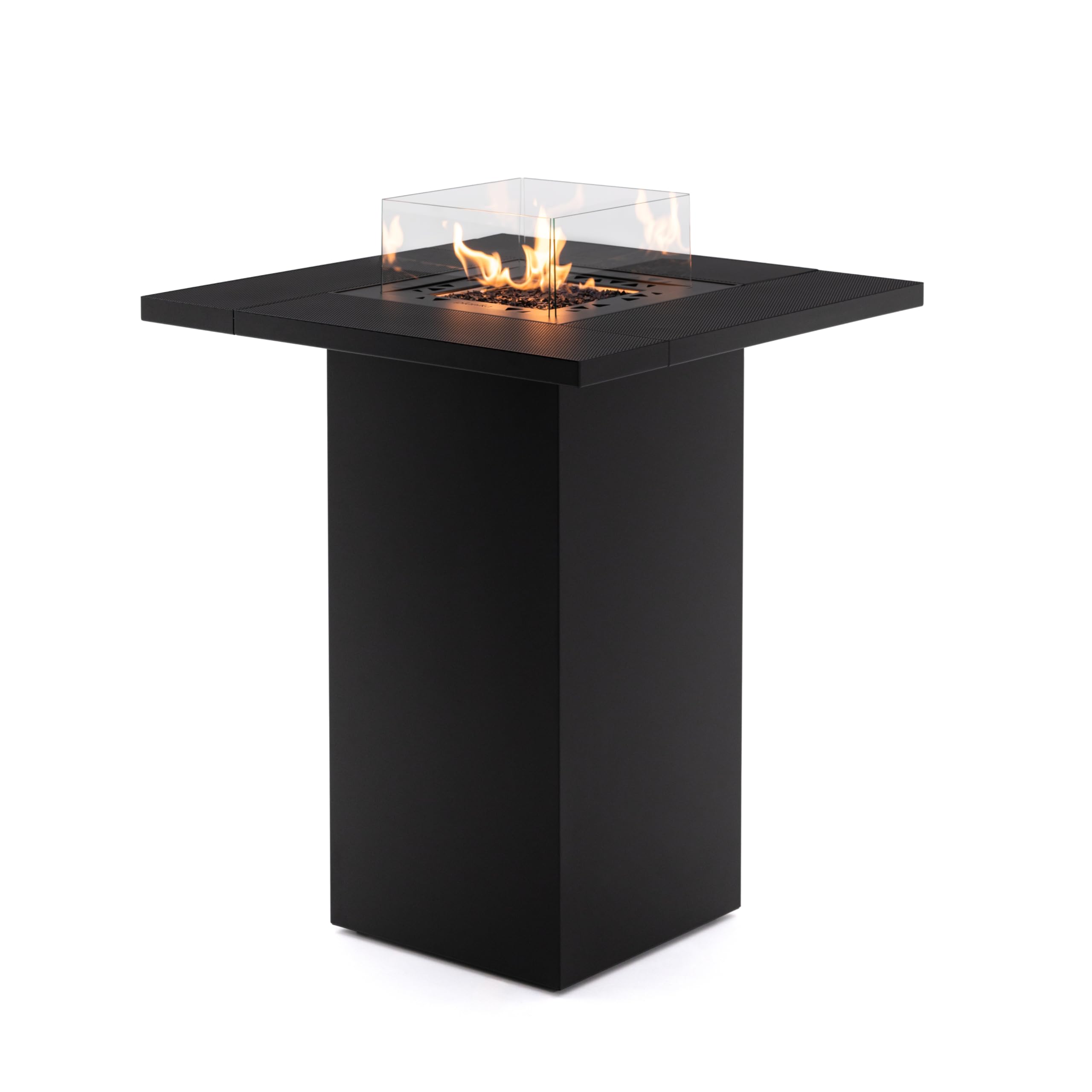 Square Table High con Fuego a Gas para Exterior – Mesa 2-en-1 con Fuego y Mesa de Cóctel con Compartimento Oculto para la Botella de Gas y Funda Protectora – Ideal para Terrazas y Entretenimiento