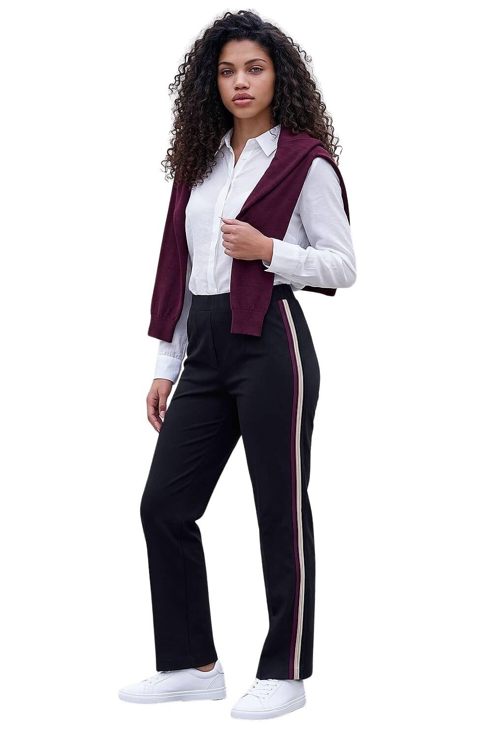 Roman Women's Black Petite Side Stripe Stretch Trouser In | : Size 18
