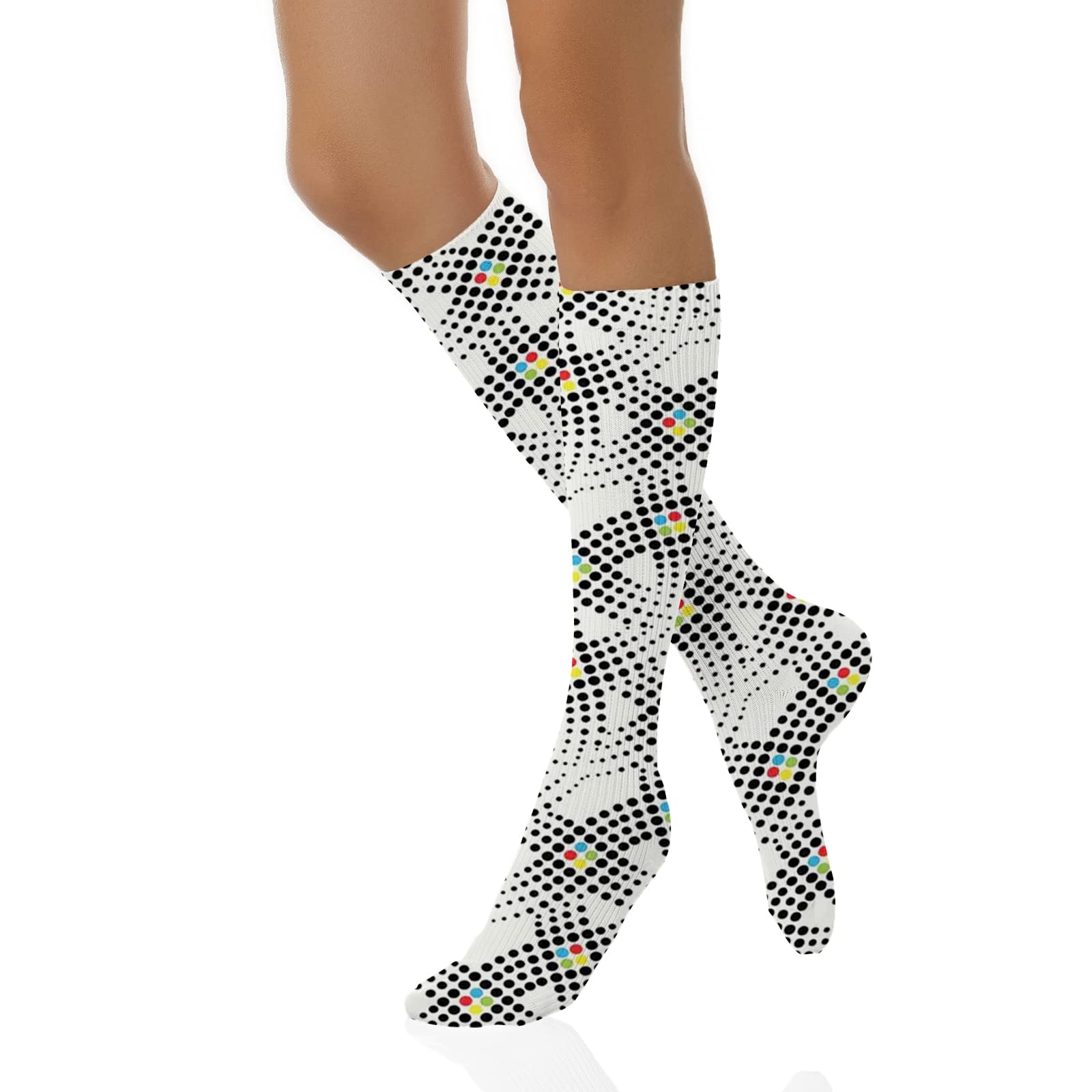 SARNFANS Abstract Funky Colorful Cushion Sport Socks,Abstract Pattern Stylized Dots Polkadots Simple Classic,Athletic Cushioned Running Performance Crew Socks For Men/Women,Black and White- 20 inch