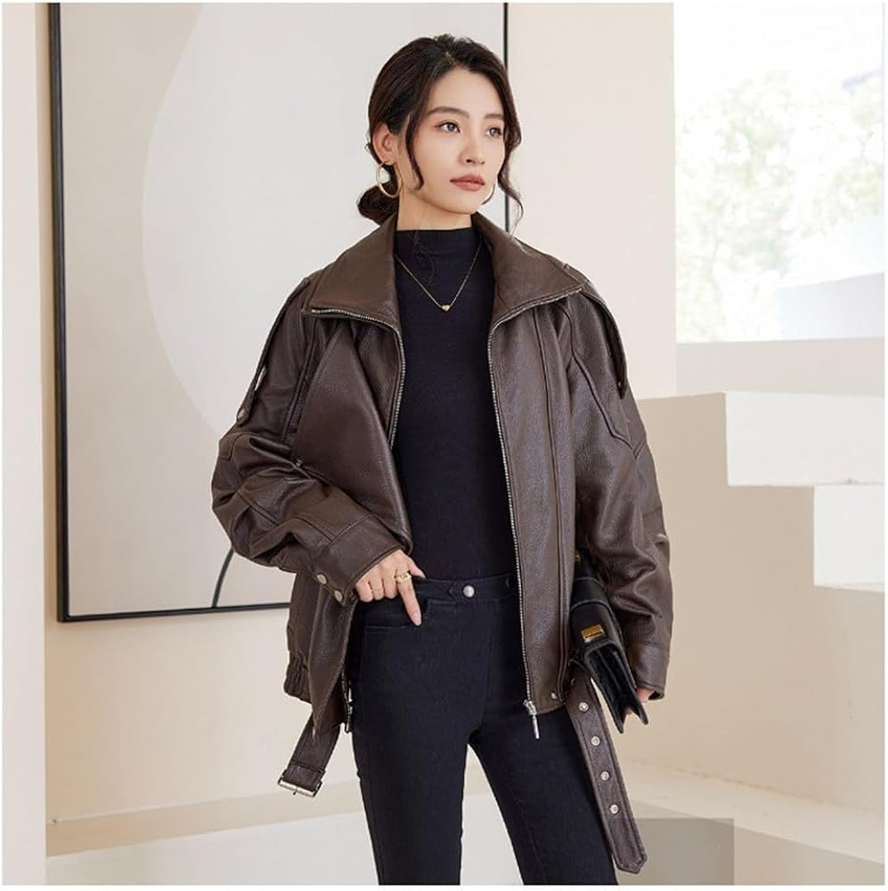 Amazon | [JINLUN] 本革ジャケット レディース オーバーサイズ ビッグ