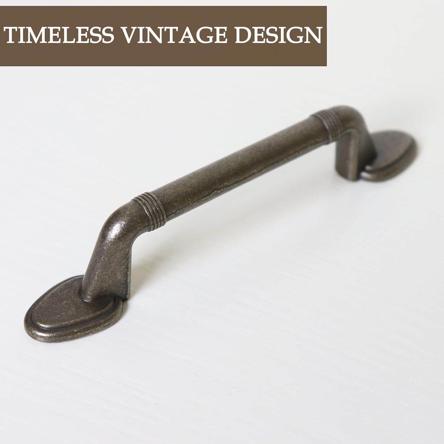 6 Pack Antique Pewter Cabinet Handles, 3-1/4 Inch Hole Centers Vintage Drawer Pulls for Dresser, Cupboard, Wardrobe, and Furniture Restoration