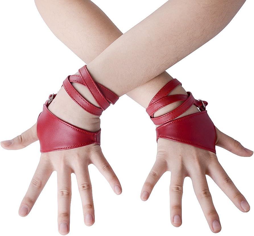 JISEN Women Half Palm Fingerless PU Leather Night Bar Band Up Punk Gloves