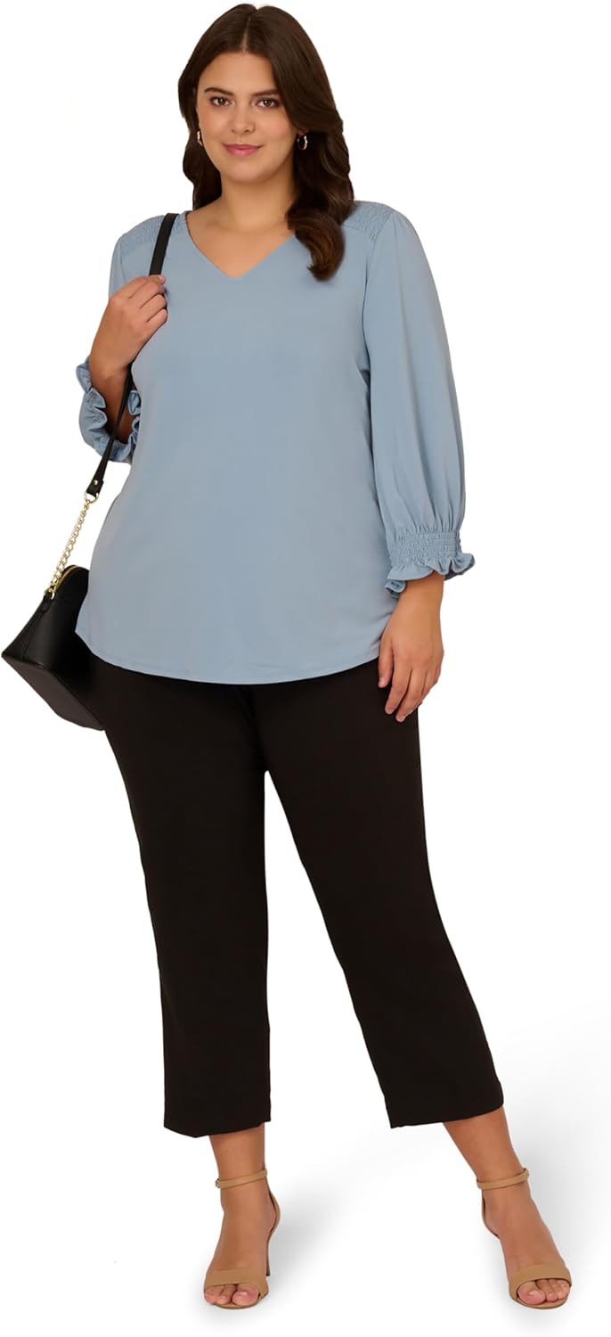 Adrianna Papell Womens 3/4 Smocked Sleeve Solid Top - Image 4