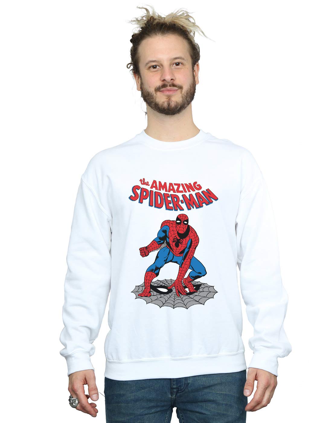 Absolute Cult Men's White Marvel The Amazing Spider-Man Sweatshirt Medium