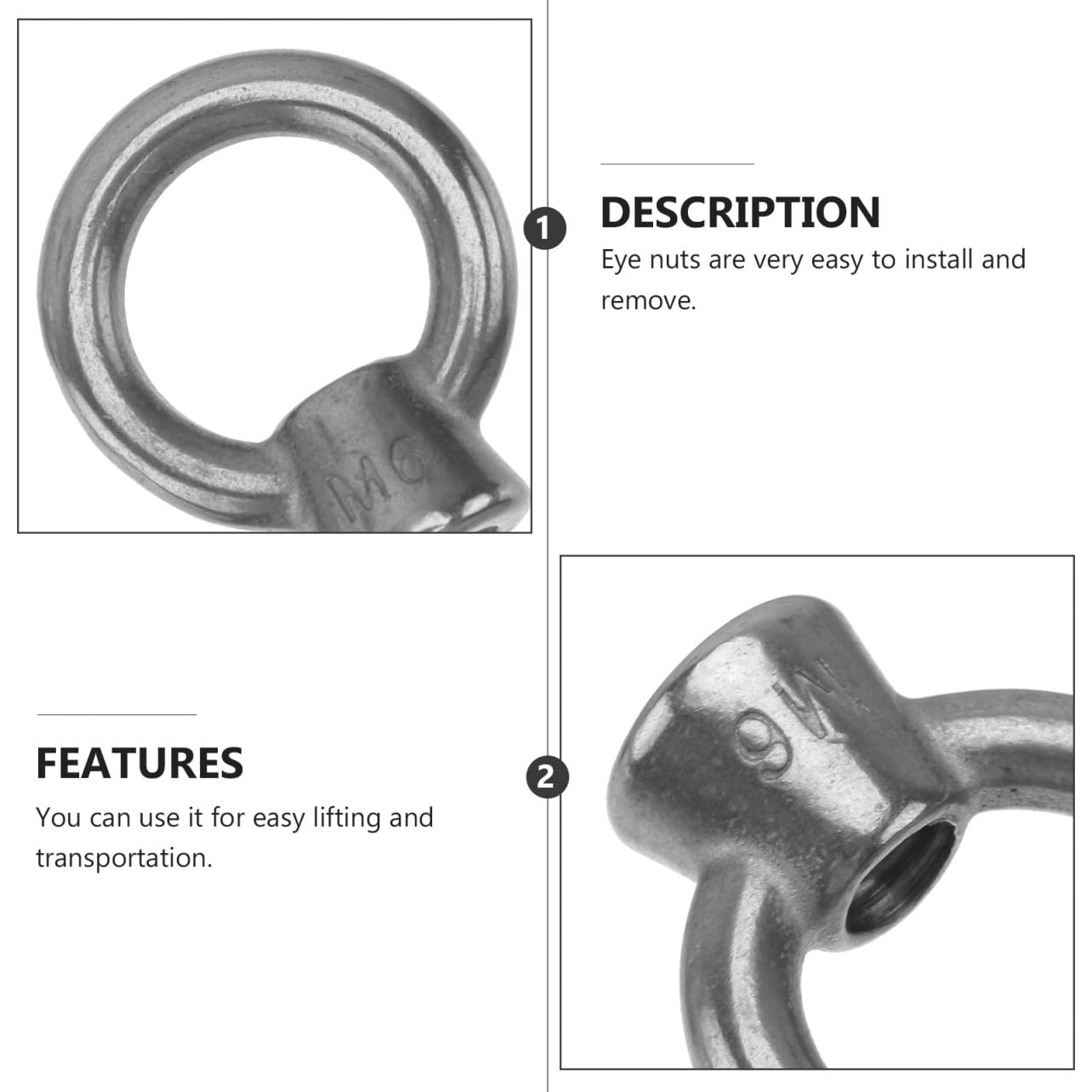 10pcs M6 304 Stainless Steel Lifting Eye Nuts Ring-Shaped Threaded Fasteners Heavy Duty Industrial Lifting Device Parts for Rigging and Ceiling Hooks