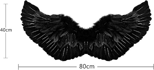Miniatura 9 de Alas de ángel para cosplay, alas de disfraz de Halloween, alas de plumas blancas y negras con correas ajustables
