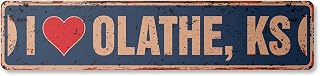 I Love Olathe Kansas Vintage Aluminum Street Sign ks City State us Wall Road décor Rustic Metal tin Gift | Indoor/Outdoor | 18" Wide