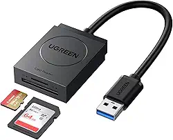 UGREEN Leitor de cartão SD USB 3.0 Leitor de cartão de memória flash de slot duplo TF SD Micro SD SDXC SDHC MMC RS-MMC Micro SDXC Micro SDHC UHS-I para Mac Windows Linux Chrome Leia 2 cartões