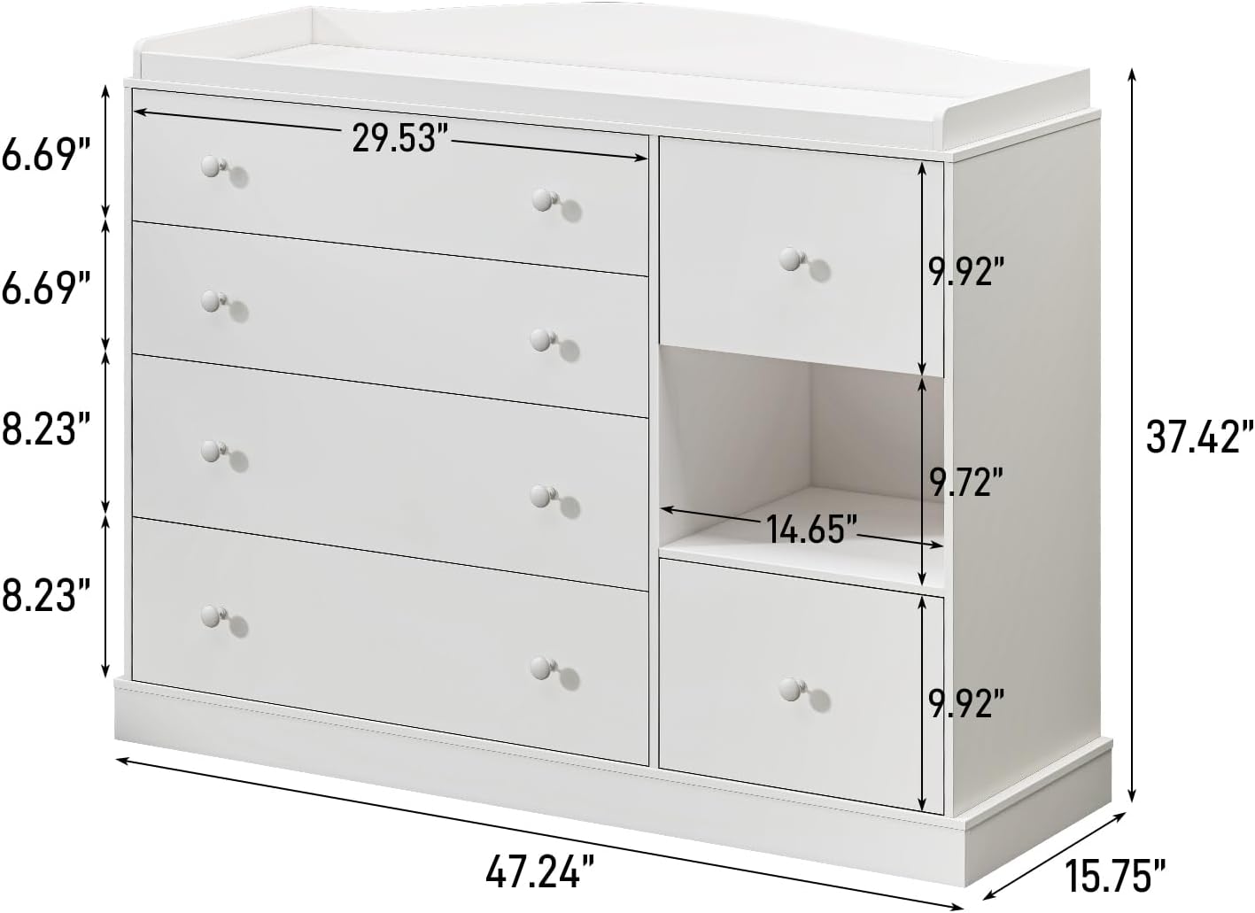 Halitaa Kids Dresser Cabinet with 6 Drawers, Changing Table for Nursery with Shelf, Multi-Functional Chest of Drawers, Kids Bedroom Furniture, Nightstand for Children's Room, White