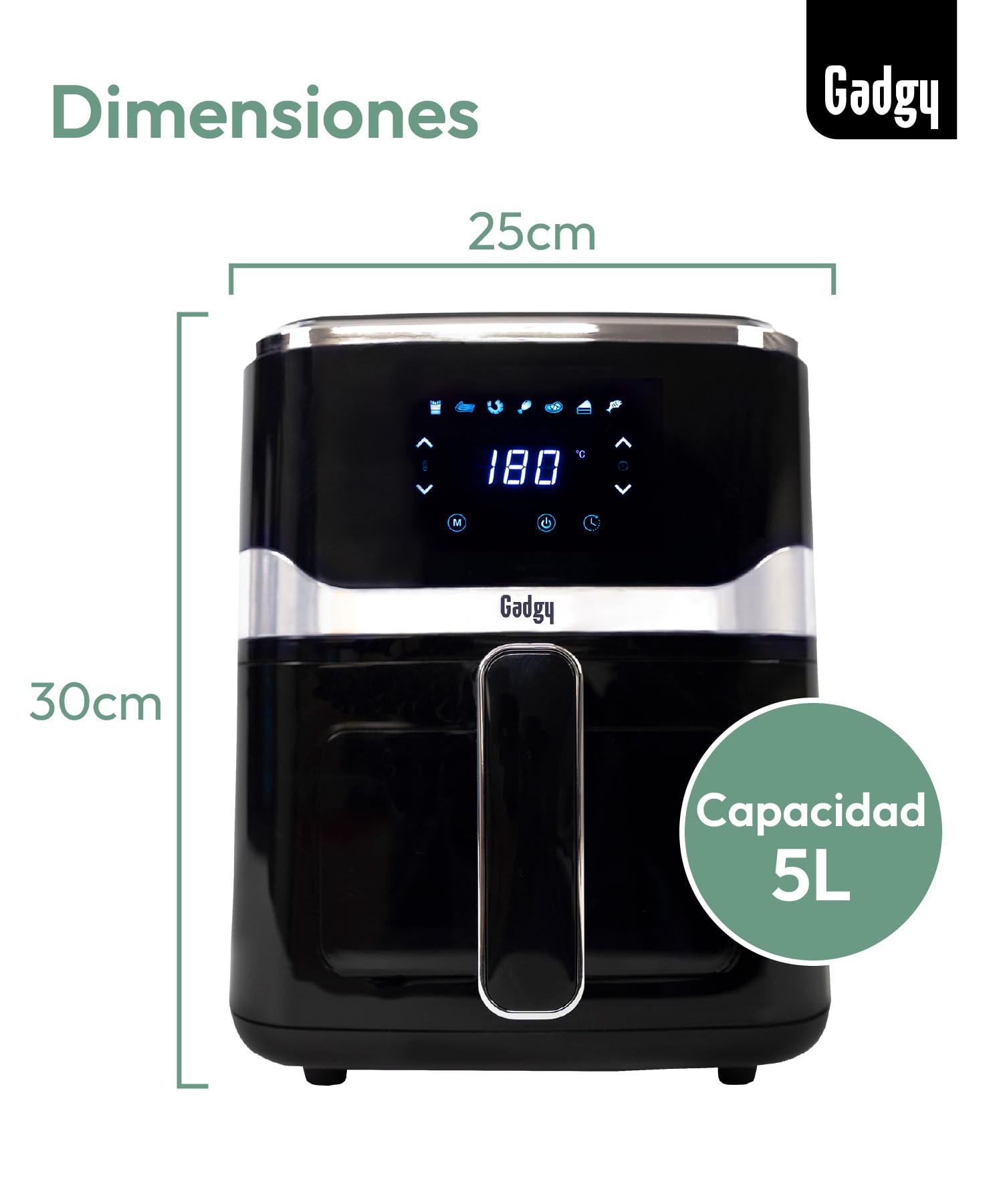 Gadgy Freidora de Aire 5 L 1400 W con Ventana y Pantalla Táctil | Airfryer con 7 Programas de 80 a 200 Grados Cesta Antiadherente para Patatas Pollo Pescado Verduras y Snacks