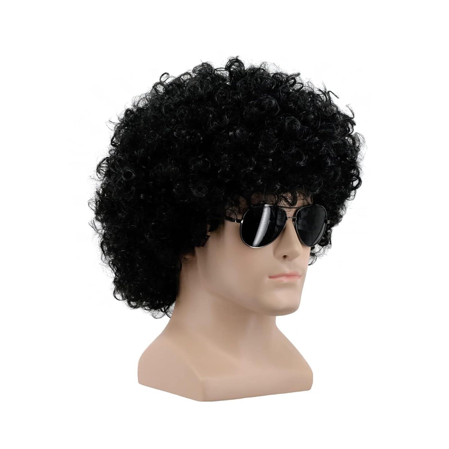 Afro Wig, Black, Curly, Synthetic, Disco Style, Unisex, Costume Accessory, High Density, Full Head Coverage