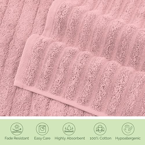 Image of Elegant Comfort 100% Turkish Cotton Corduroy Ribbed Luxury Washcloths 6 Pack Soft 13 x 13 Inch - Higly Absorbent, Durable, Quick Dry, Spa Premium Hotel Quality for Bathroom or Travel, Dusty Rose