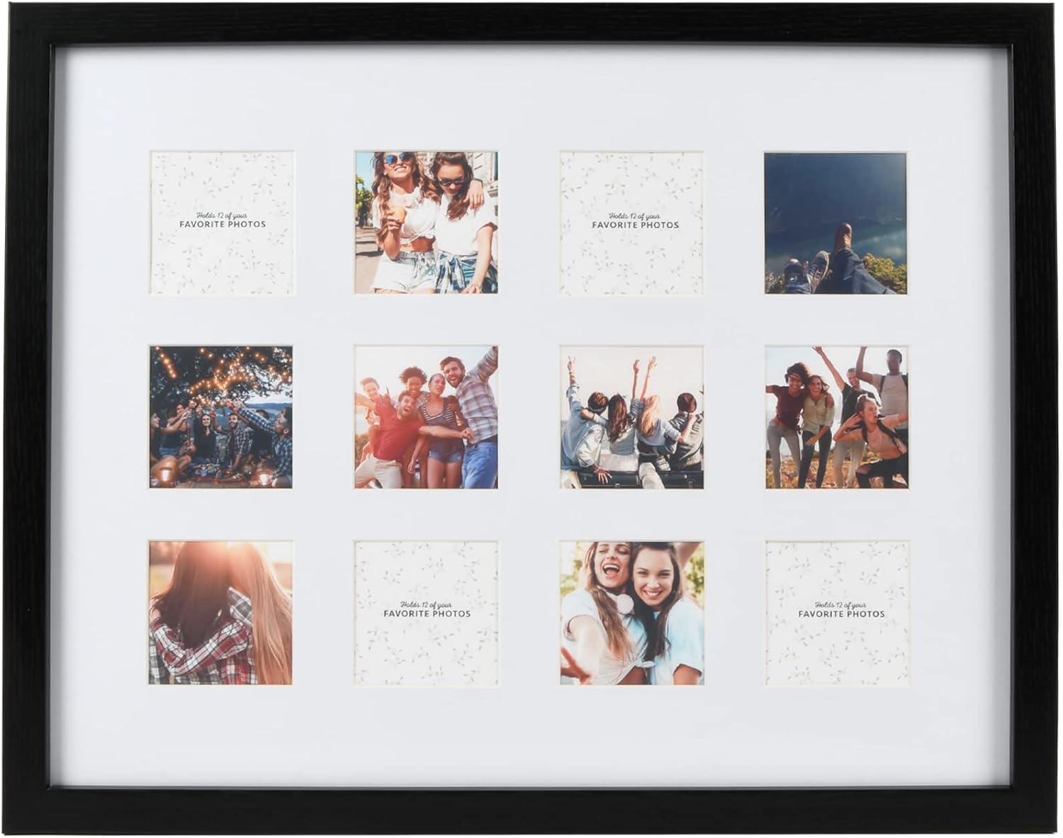 Prinz 10-Opening 12' x 36' Black Matted Wall Collage Picture Frame, Collage Wall Decor Holds Ten 4x6 Photos