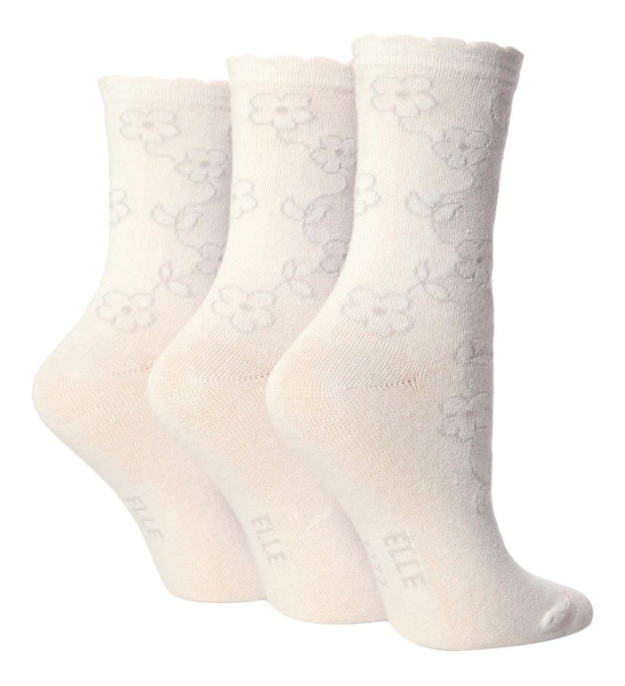 Elle Girls' Floral Socks White Weiß - White/Silver