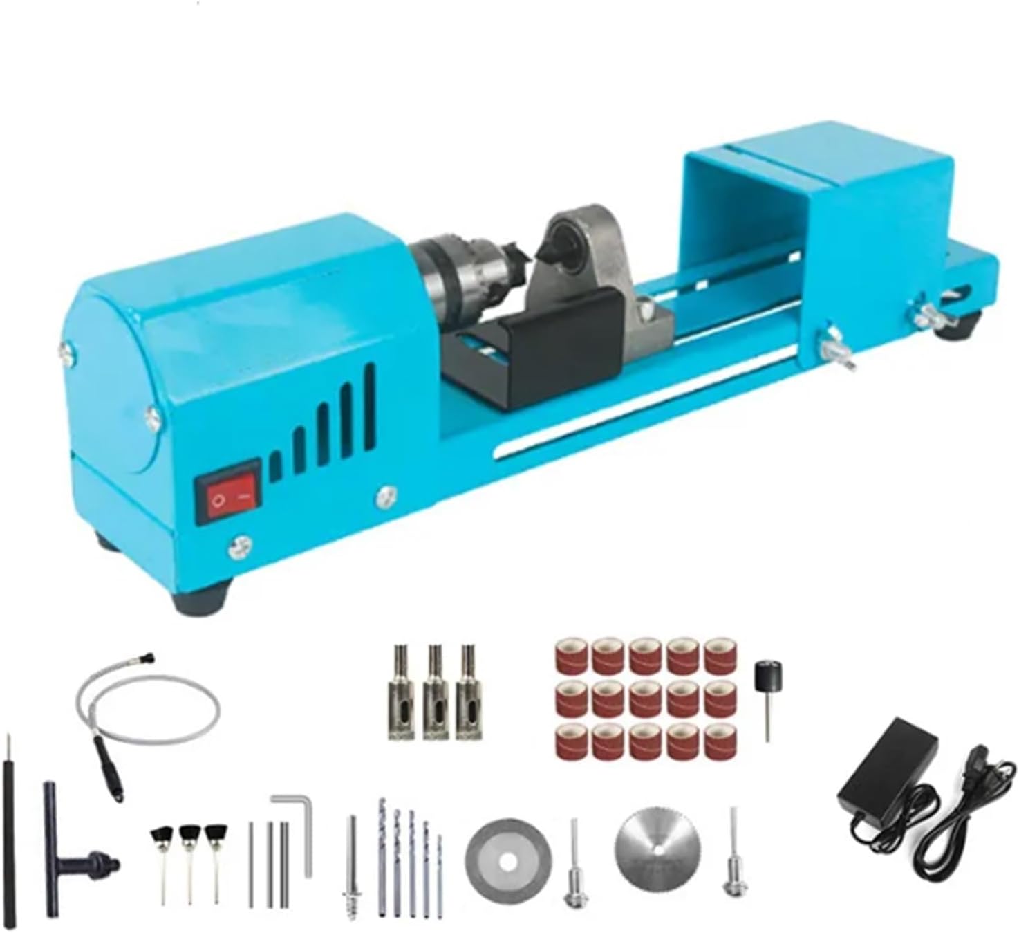 150W Multifunctional Household Micro Lathe, 12V/24V Wood Working Tools Manual Teaching Lathe, Woodworking DIY Buddha Beads Lathe Machine Drill Rotary Tool (Color : SET B)
