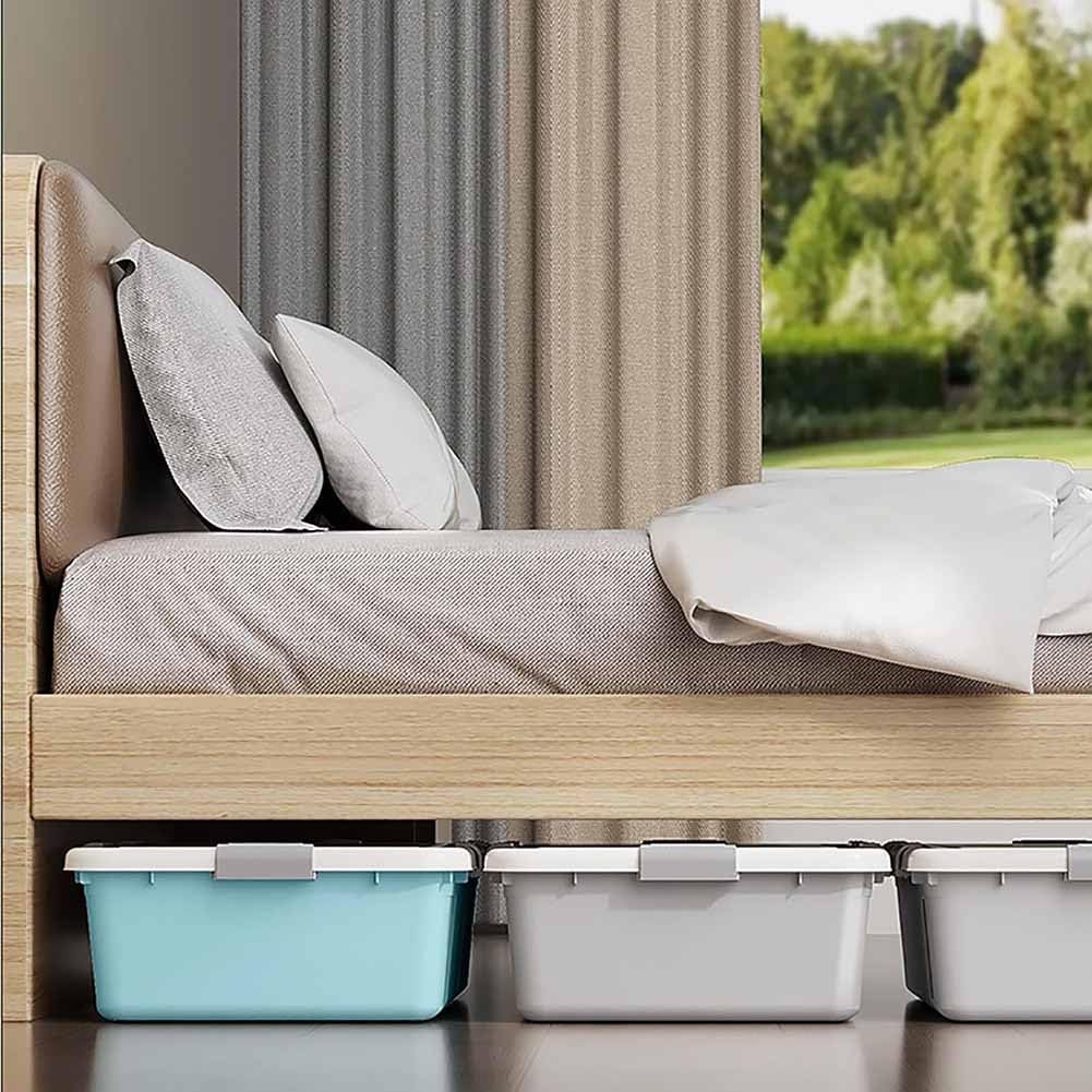 Unterbett-Aufbewahrungsbehälter mit doppelt öffnenden Deckeln, rollende Kunststoffbehälter zum Aufbewahren von Schuhen, Decken und Kleidung, 2 Stück, Grau (101 x 50 x 28 cm)