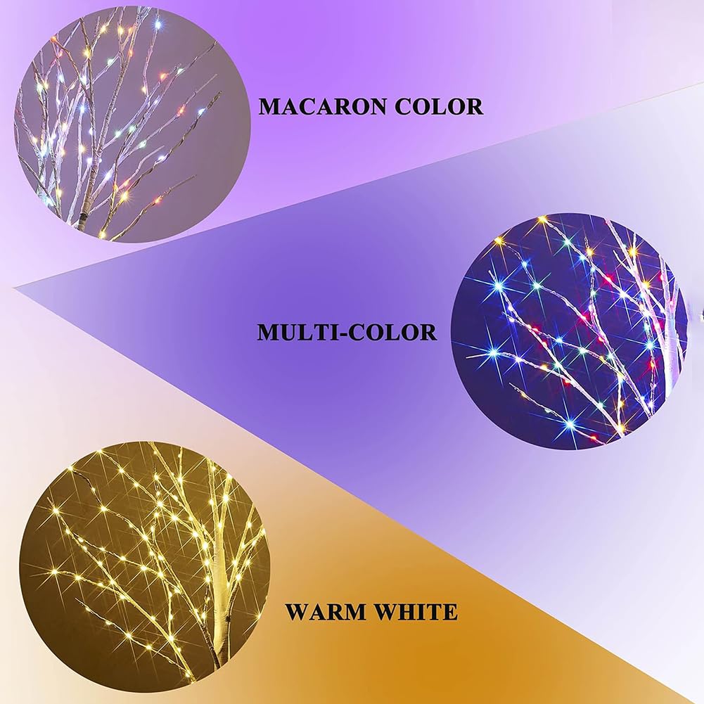 Árbol de Abedul Iluminado con LED RGB + Blanco Cálido con Mando a Distancia 8 Funciones árbol de Luces de Navidad Olivo Artificial Grande Blanco Luces Para árboles Interior y Exterior,120cm